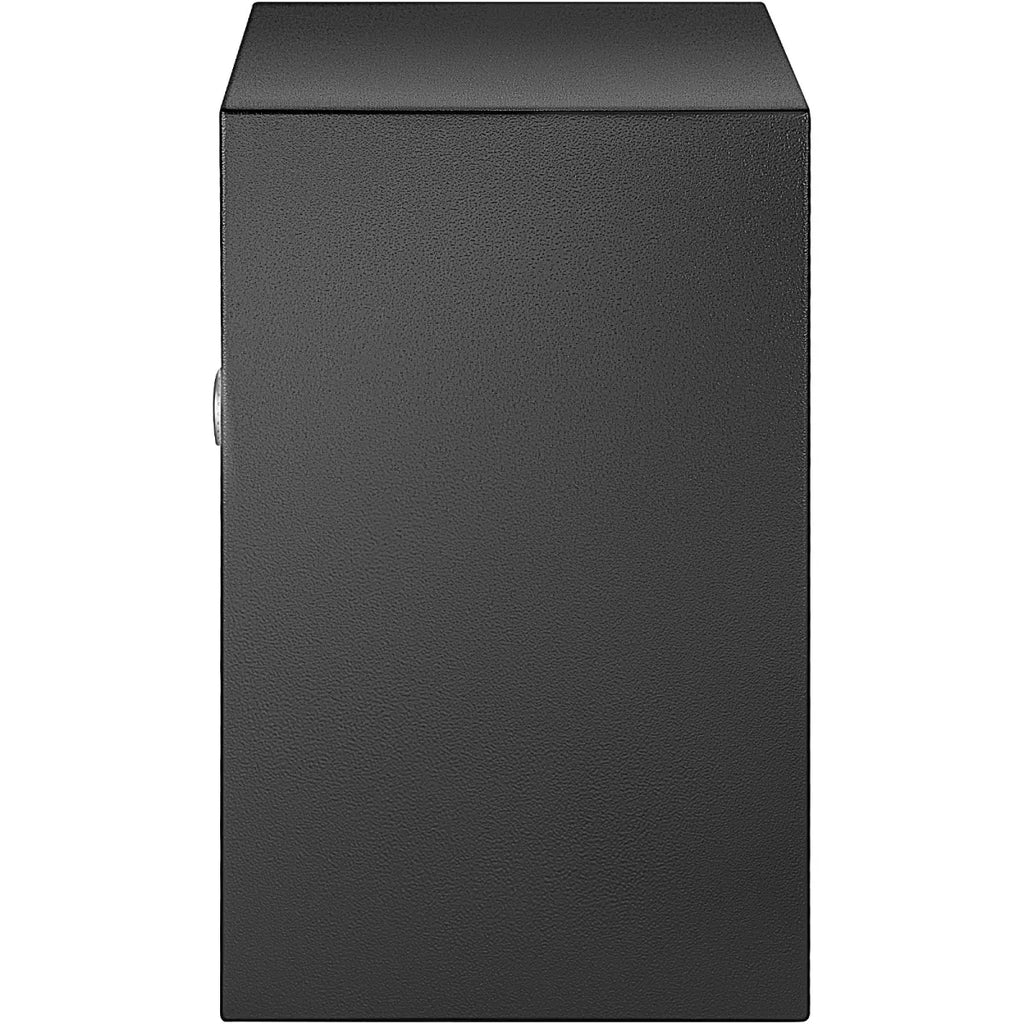Biometric safe side angle view showing concealed hinges