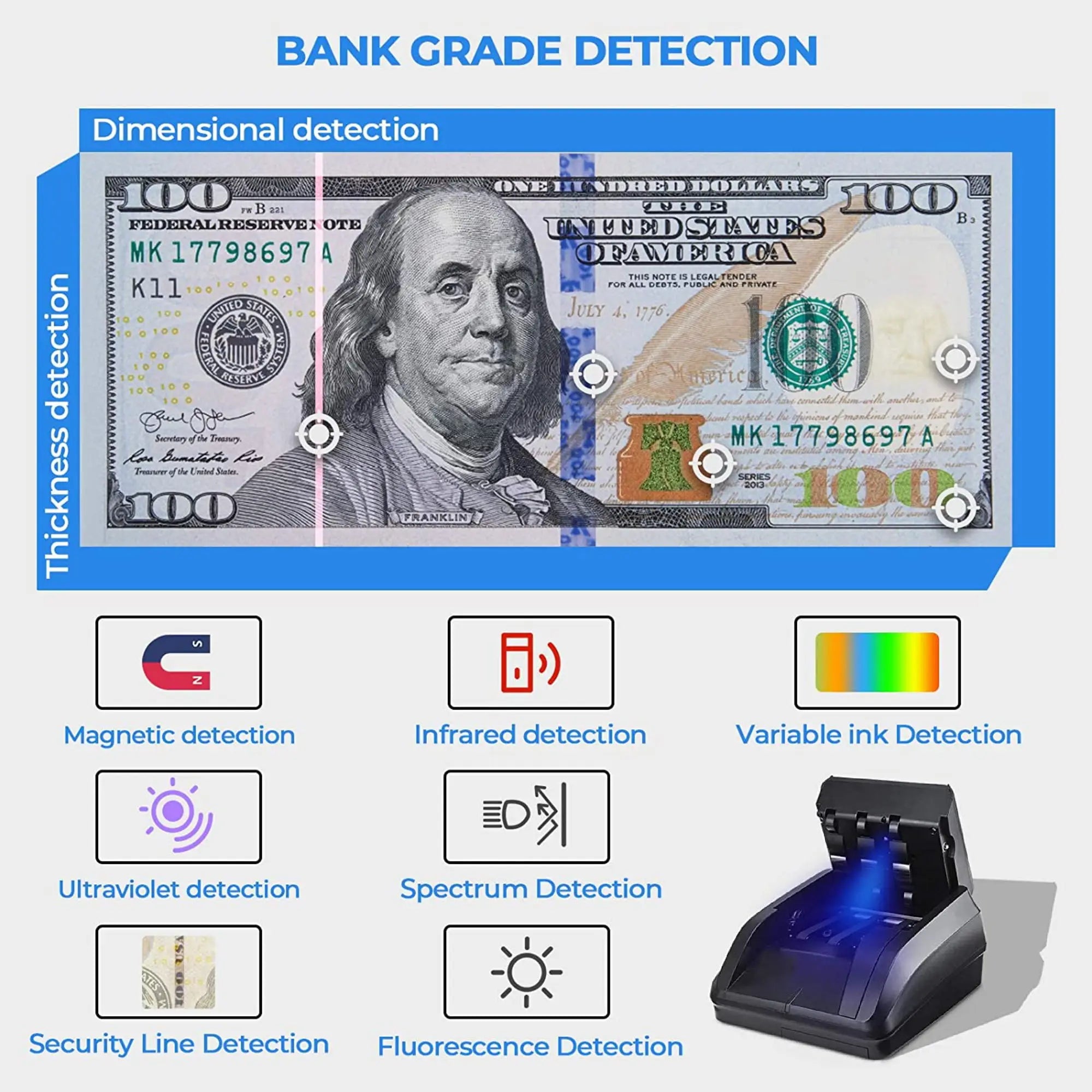 Portable Mini Money Counter & Counterfeit Bill Detector