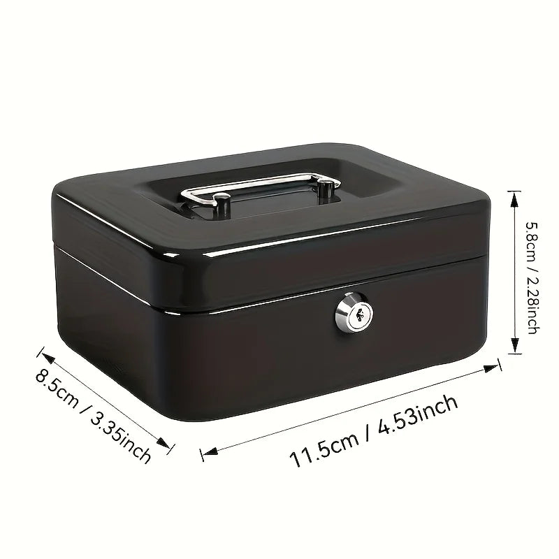 Heavy Duty Key Lock Cash Box, Quick Access Coin Bill Storage with Multi-Layer Compartments for Home Office Travel