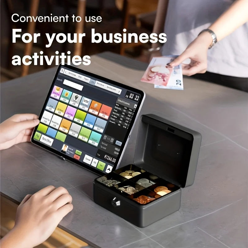 Heavy Duty Key Lock Cash Box, Quick Access Coin Bill Storage with Multi-Layer Compartments for Home Office Travel