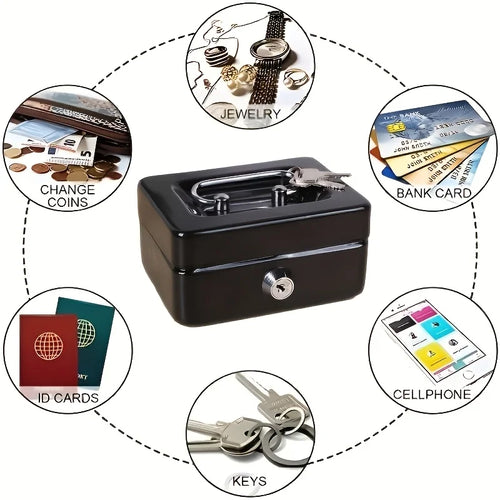 Heavy Duty Key Lock Cash Box, Quick Access Coin Bill Storage with Multi-Layer Compartments for Home Office Travel