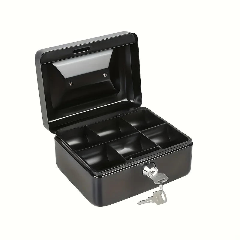 Heavy Duty Key Lock Cash Box, Quick Access Coin Bill Storage with Multi-Layer Compartments for Home Office Travel