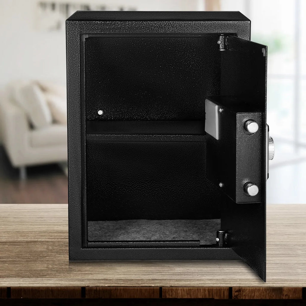 Biometric safe interior view showing spacious storage shelves