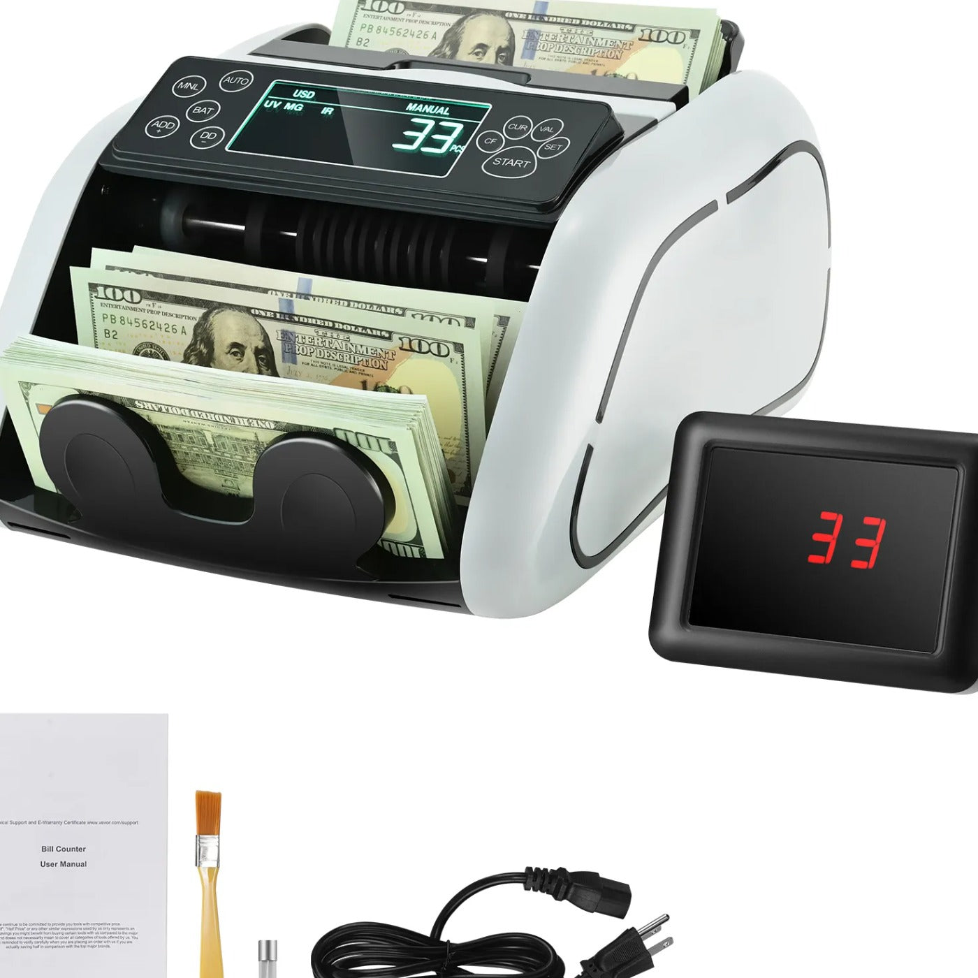 Heavy-Duty Money Counter Machine, Bill Counter with UV, MG, IR and DD Counterfeit Detection, USD & EUR Cash Counting Machine with Large LCD Display for Small Business